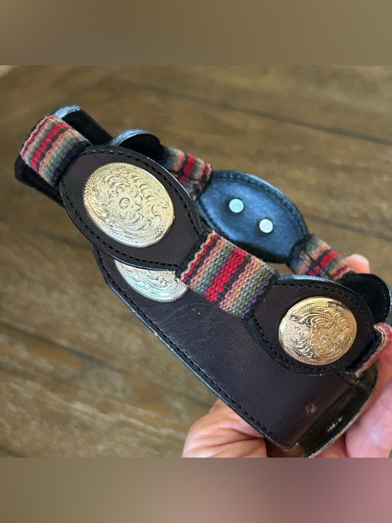 Vintage Tony Lama Western Southwestern Aztec & Silver Concho Black Leather Belt main image 13